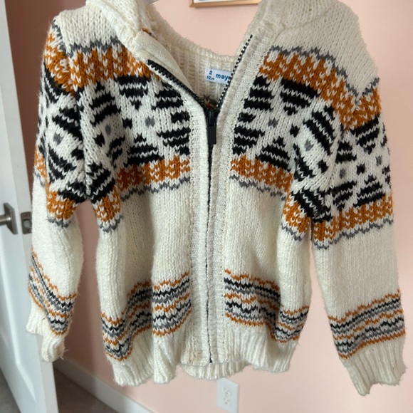 Mayoral Cream and Black Knit Sweater with Orange Accents - Picture 1 of 4